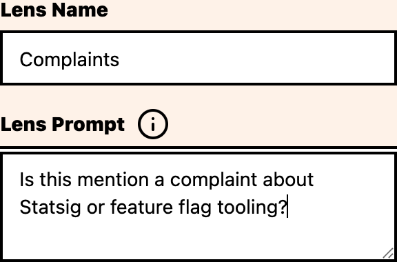 New Lens form showing the Lens name and prompt fields.